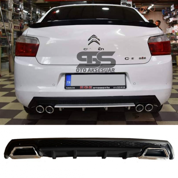 Citroen C-elysee Difüzör Arka Tampon Eki 2 Egzoz Çıkışlı Siyah Lüx Tip ürün görseli 1