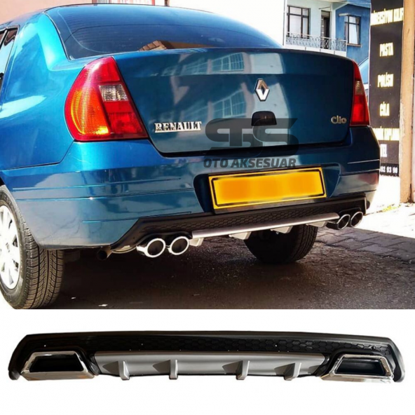Ranault Clio 2 Sedan Difüzör Arka Tampon Eki 2 Egzoz Çıkışlı Gri Lüx Tip ürün görseli 1