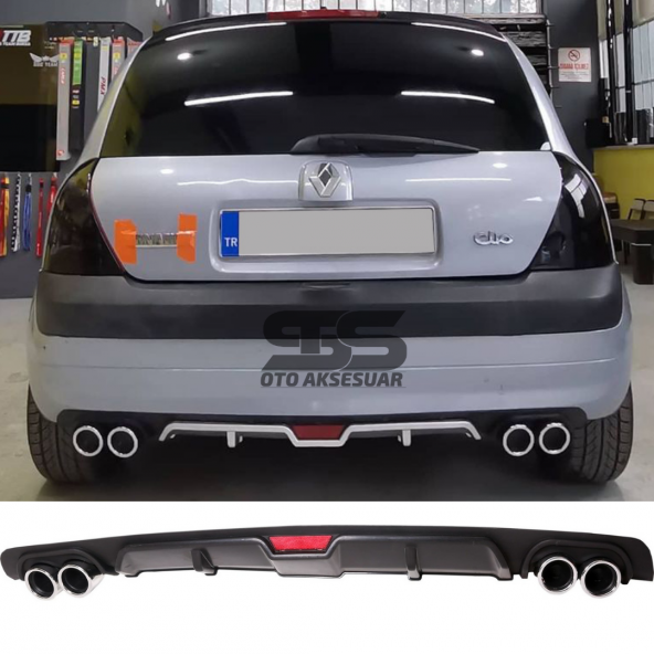 Renault Clio 2 HB Difüzör Arka Tampon Eki 4 Egzoz Çıkışlı Siyah ürün görseli 1