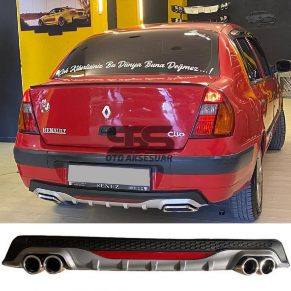 Renault Clio 2 Sedan Difüzör Arka Tampon Eki 4 Egzoz Çıkışlı Gri Reflektörlü ürün görseli 1