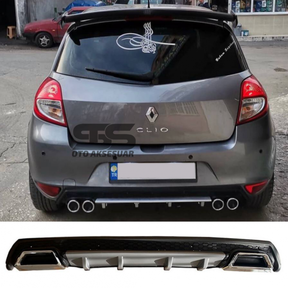 Renault Clio 3 Difüzör Arka Tampon Eki 2 Egzoz Çıkışlı Gri Lüx Tip ürün görseli 1