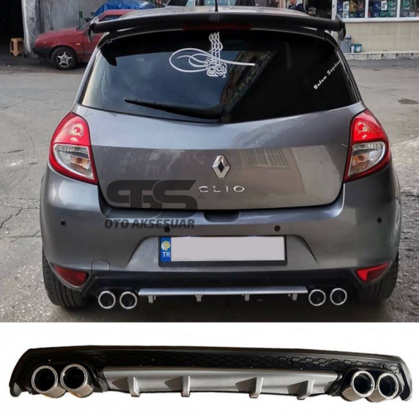 Renault Clio 3 Difüzör Arka Tampon Eki 4 Egzoz Çıkışlı Gri Lüx Tip ürün görseli 1