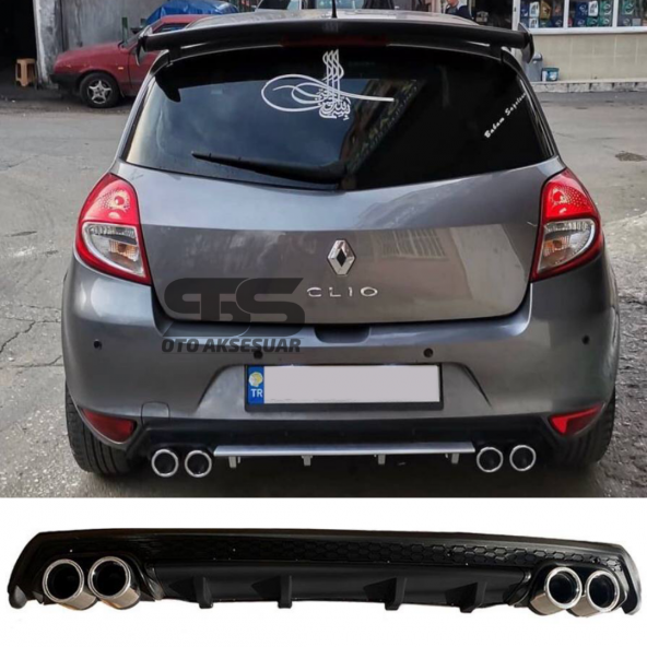 Renault Clio 3 Difüzör Arka Tampon Eki 4 Egzoz Çıkışlı Siyah Lüx Tip ürün görseli 1
