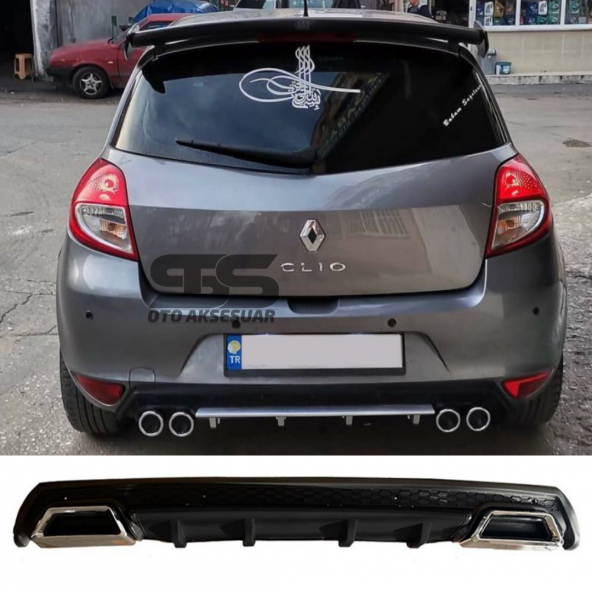 Renault Clio 3 Difüzör Arka Tampon Eki 2 Egzoz Çıkışlı Siyah Lüx Tip ürün görseli 1