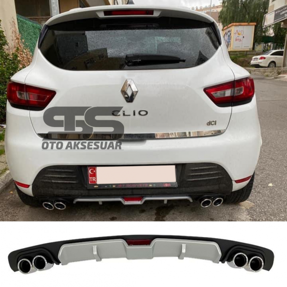 Renault Clio 4 Difüzör Arka Tampon Eki 4 Egzoz Çıkışlı Gri ürün görseli 1