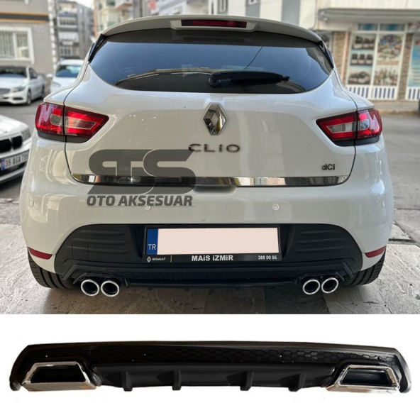 Renault Clio 4 Difüzör Arka Tampon Eki 2 Egzoz Çıkışlı Siyah Lüx Tip) ürün görseli 1