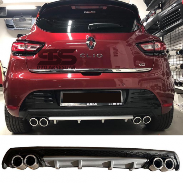 Renault Clio 4 Difüzör Arka Tampon Eki 4 Egzoz Çıkışlı Gri Lüx Tip ürün görseli 1