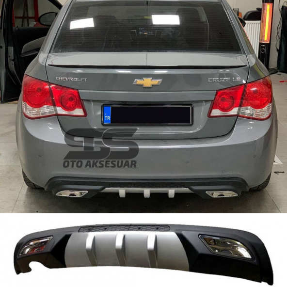 Chevrolet Cruze Difüzör Arka Tampon Eki 2 Egzoz Çıkışlı Gri ürün görseli 1