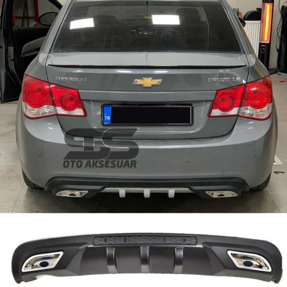 Chevrolet Cruze Difüzör Arka Tampon Eki 2 Egzoz Çıkışlı Siyah ürün görseli 1