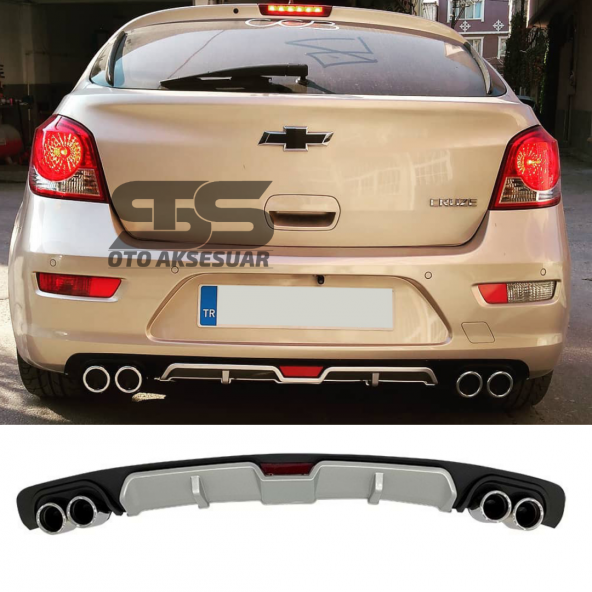 Chevrolet Cruze HB Difüzör Arka Tampon Eki 4 Egzoz Çıkışlı Gri ürün görseli 1