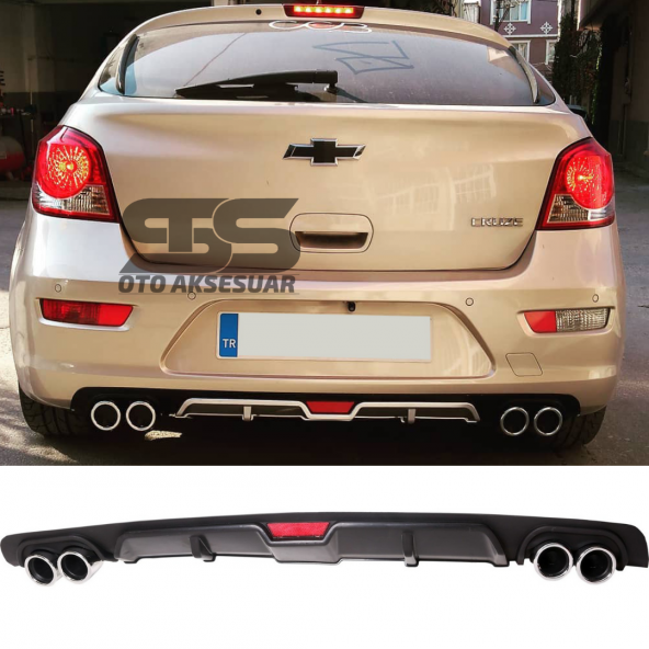 Chevrolet Cruze HB Difüzör Arka Tampon Eki 4 Egzoz Çıkışlı Siyah ürün görseli 1