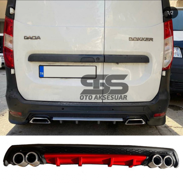 Dacia Dokker Difüzör Arka Tampon Eki 4 Egzoz Çıkışlı Kırmızı Lüx Tip ürün görseli 1