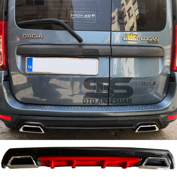 Dacia Logan Difüzör Arka Tampon Eki 2 Egzoz Çıkışlı Kırmızı Lüx Tip ürün görseli 1