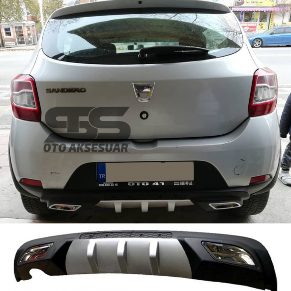 Dacia Sandero Difüzör Arka Tampon Eki 2 Egzoz Çıkışlı Gri ürün görseli 1