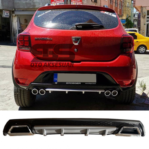 Dacia Sandero Difüzör Arka Tampon Eki 2 Egzoz Çıkışlı Gri Lüx Tip ürün görseli 1