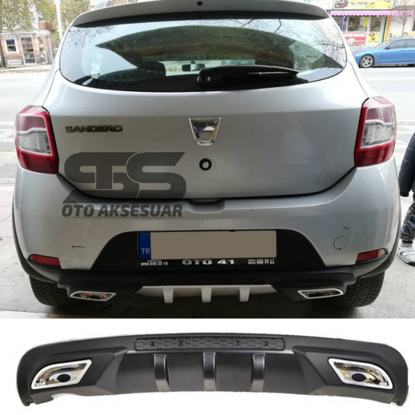 Dacia Sandero Difüzör Arka Tampon Eki 2 Egzoz Çıkışlı Siyah ürün görseli 1
