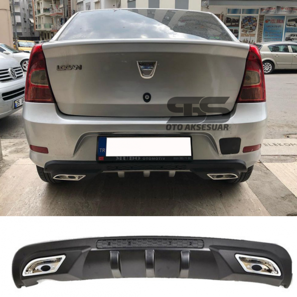 Dacia Logan Sedan Difüzör Arka Tampon Eki 2 Egzoz Çıkışlı Siyah ürün görseli 1