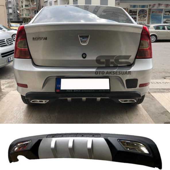 Dacia Logan Sedan Difüzör Arka Tampon Eki 2 Egzoz Çıkışlı Gri ürün görseli 1