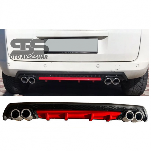 Fiat Fiorino Difüzör Arka Tampon Eki 4 Egzoz Çıkışlı Kırmızı Lüx Tip ürün görseli 1