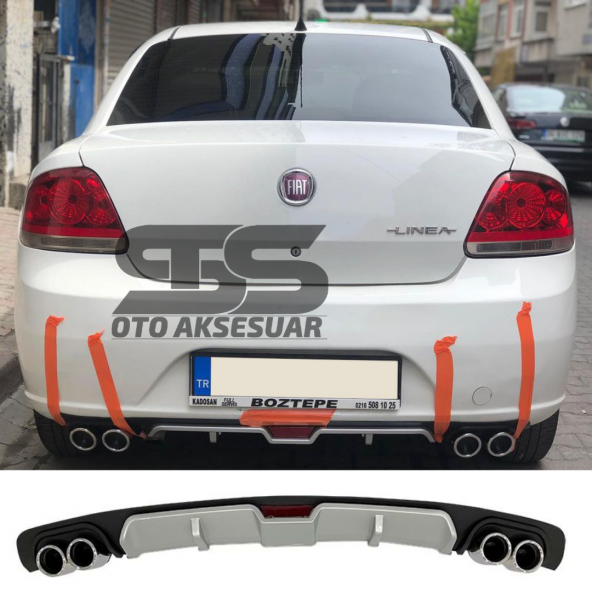Fiat Linea Difüzör Arka Tampon Eki 4 Egzoz Çıkışlı Gri ürün görseli 1