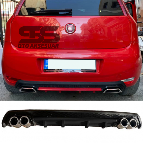 Fiat Punto Difüzör Arka Tampon Eki 4 Egzoz Çıkışlı Siyah Lüx Tip ürün görseli 1
