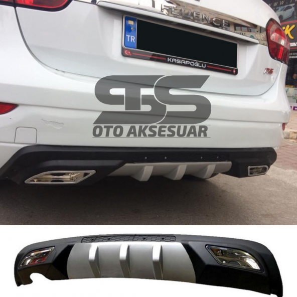 Renault Fluence Difüzör Arka Tampon Eki 2 Egzoz Çıkışlı Gri ürün görseli 1