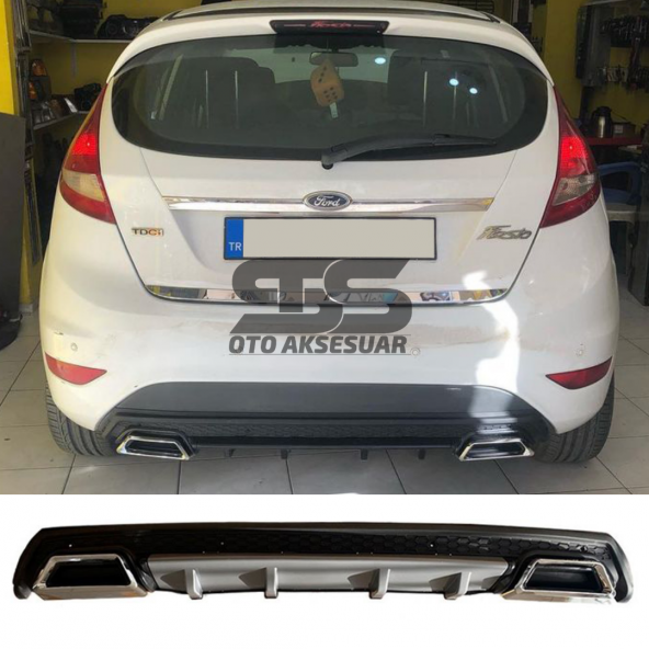 Ford Fiesta Mk7 Difüzör Arka Tampon Eki 2 Egzoz Çıkışlı Gri Lüx Tip ürün görseli 1