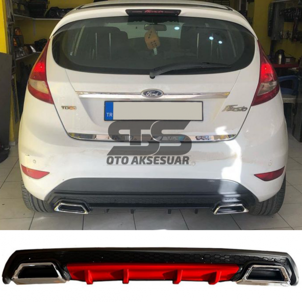 Ford Fiesta Mk7 Difüzör Arka Tampon Eki 2 Egzoz Çıkışlı Kırmızı Lüx Tip ürün görseli 1