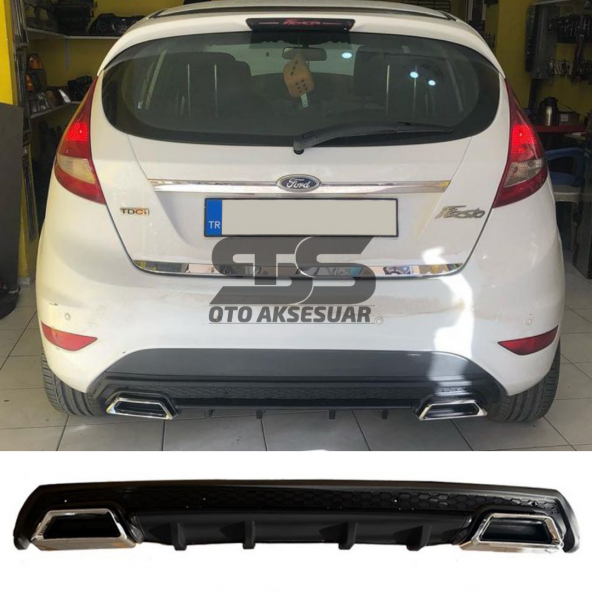 Ford Fiesta Mk7 Difüzör Arka Tampon Eki 2 Egzoz Çıkışlı Siyah Lüx Tip ürün görseli 1