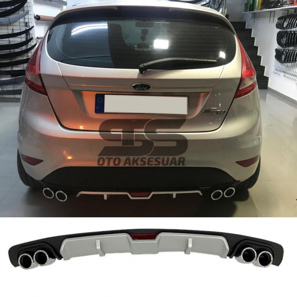 Ford Fiesta Mk7 Difüzör Arka Tampon Eki 4 Egzoz Çıkışlı Gri ürün görseli 1