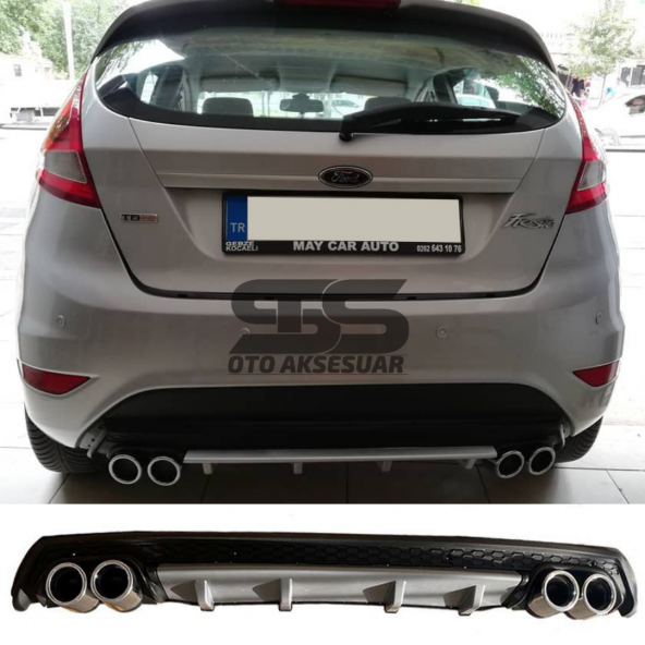 Ford Fiesta Mk7 Difüzör Arka Tampon Eki 4 Egzoz Çıkışlı Gri Lüx Tip ürün görseli 1