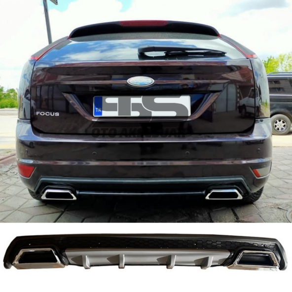 Ford Focus 2 HB Difüzör Arka Tampon Eki 2 Egzoz Çıkışlı Gri Lüx Tip ürün görseli 1