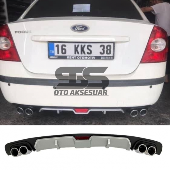 Ford Focus 2 Sedan Difüzör Arka Tampon Eki 4 Egzoz Çıkışlı Gri ürün görseli 1