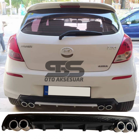 Hyundai i20 Difüzör Arka Tampon Eki 4 Egzoz Çıkışlı Siyah Lüx Tip ürün görseli 1