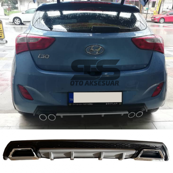 Hyundai i30 Difüzör Arka Tampon Eki 2 Egzoz Çıkışlı Gri Lüx Tip ürün görseli 1