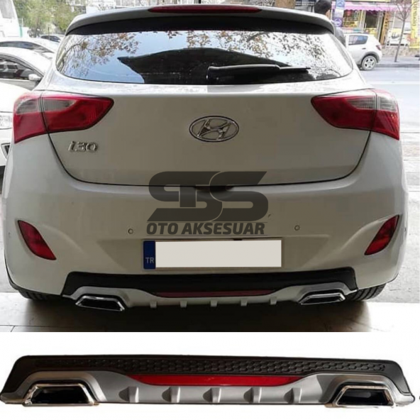 Hyundai i30 Difüzör Arka Tampon Eki 2 Egzoz Çıkışlı Gri Reflektörlü ürün görseli 1