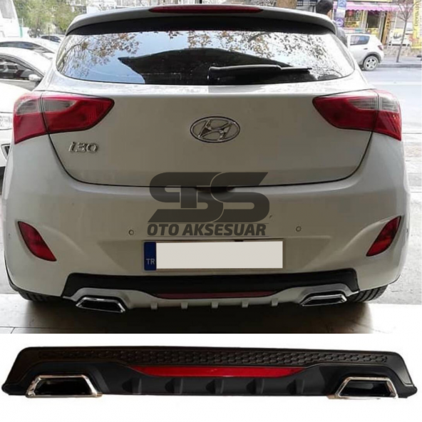 Hyundai i30 Difüzör Arka Tampon Eki 2 Egzoz Çıkışlı Siyah Reflektörlü ürün görseli 1