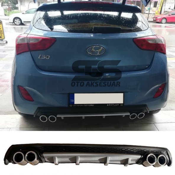 Hyundai i30 Difüzör Arka Tampon Eki 4 Egzoz Çıkışlı Gri Lüx Tip ürün görseli 1