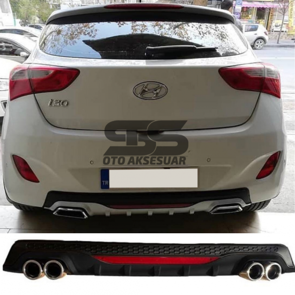 Hyundai i30 Difüzör Arka Tampon Eki 4 Egzoz Çıkışlı Siyah Reflektörlü ürün görseli 1