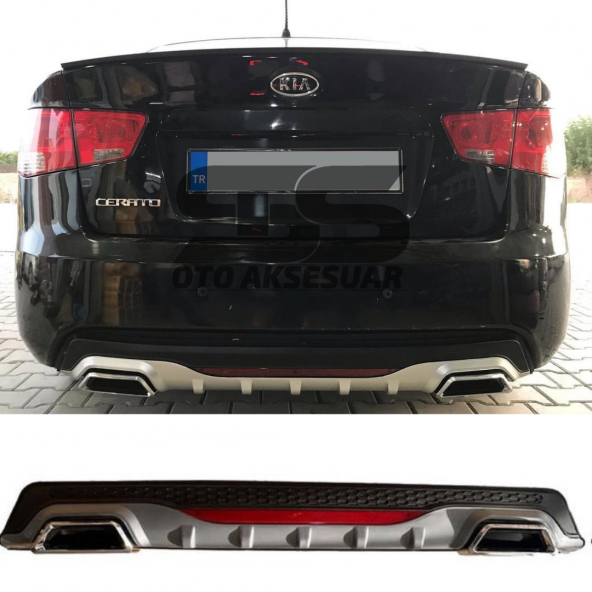 Kia Cerato Difüzör Arka Tampon Eki 2 Egzoz Çıkışlı Gri Reflektörlü ürün görseli 1