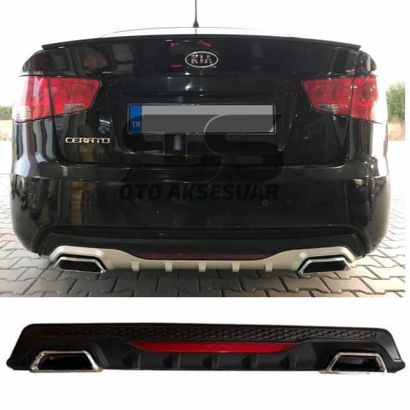 Kia Cerato Difüzör Arka Tampon Eki 2 Egzoz Çıkışlı Siyah Reflektörlü ürün görseli 1