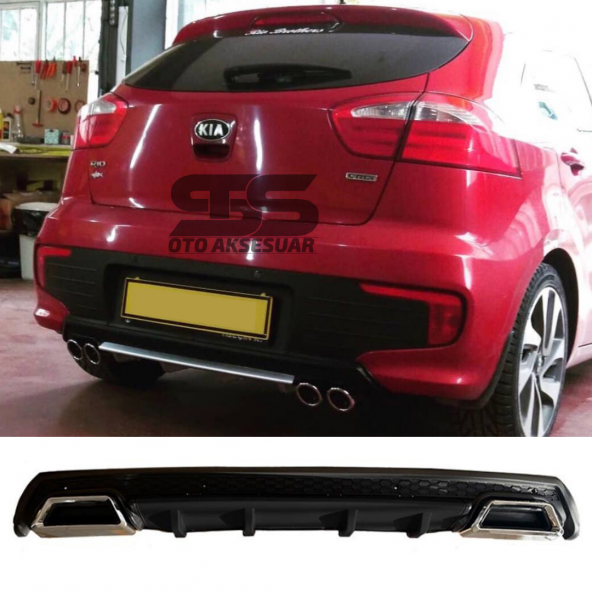 Kia Rio Difüzör Arka Tampon Eki 2 Egzoz Çıkışlı Siyah Lüx Tip ürün görseli 1