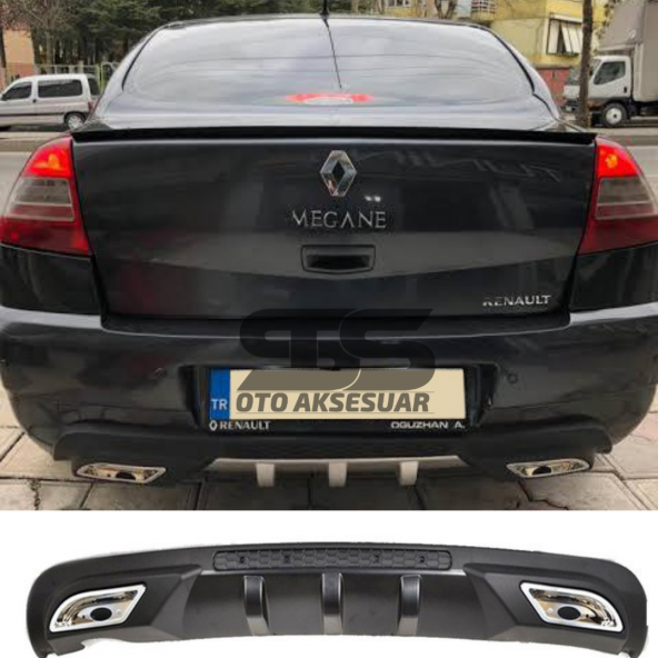 Renault Megane 2 Sedan Difüzör Arka Tampon Eki 2 Egzoz Çıkışlı Siyah ürün görseli 1