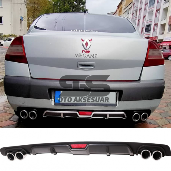 Renault Megane 2 Sedan Difüzör Arka Tampon Eki 4 Egzoz Çıkışlı Siyah ürün görseli 1
