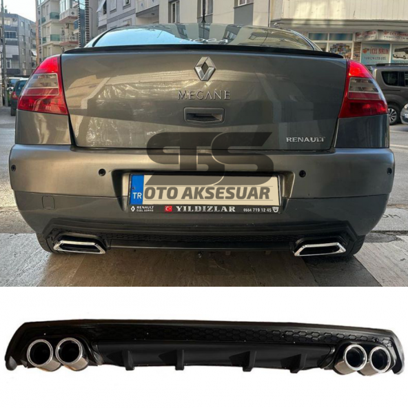 Renault Megane 2 Sedan Difüzör Arka Tampon Eki 4 Egzoz Çıkışlı Siyah Lüx Tip ürün görseli 1