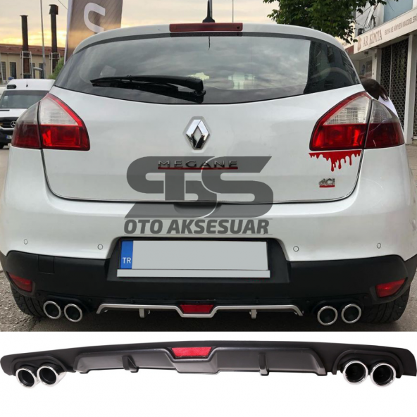 Renault Megane 3 HB Difüzör Arka Tampon Eki 4 Egzoz Çıkışlı Siyah ürün görseli 1