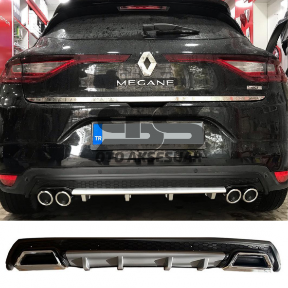 Renault Megane 4 Difüzör Arka Tampon Eki 2 Egzoz Çıkışlı Gri Lüx Tip ürün görseli 1