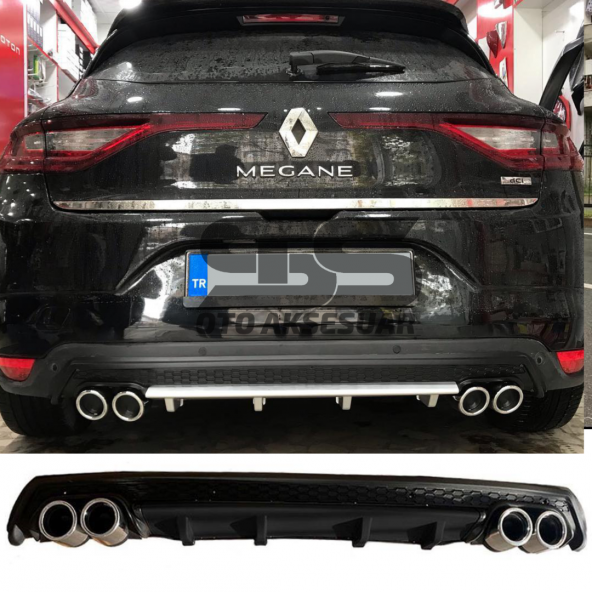 Renault Megane 4 Difüzör Arka Tampon Eki 4 Egzoz Çıkışlı Siyah Lüx Tip ürün görseli 1