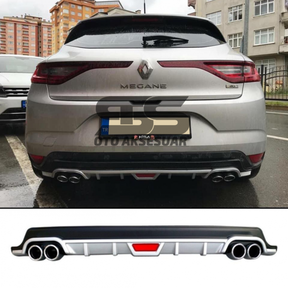 Renault Megane 4 HB Difüzör Arka Tampon Eki 4 Egzoz Çıkışlı Gri Tip ürün görseli 1
