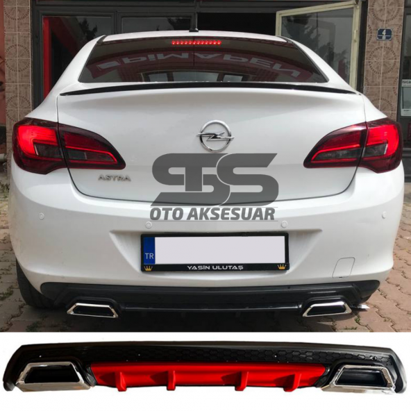 Opel Astra J Difüzör Arka Tampon Eki 2 Egzoz Çıkışlı Kırmızı Lüx Tip ürün görseli 1